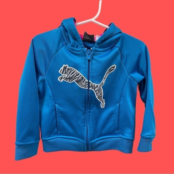 Puma Kids Hoodie - Blue with Pink Size 2T - Zipper Up Front - Picture 1 of 5